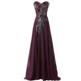 Grace Karin Black Prom Dresses Chiffon Peacock Appliques Plus Size Elegant Formal Gowns Purple Long Wedding Party Dress Prom