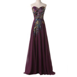 Grace Karin Black Prom Dresses Chiffon Peacock Appliques Plus Size Elegant Formal Gowns Purple Long Wedding Party Dress Prom