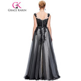 Grace Karin 2018 Soft Tulle Lace Long Black Appliques Evening Dresses Elegant Sequin Sleeveless Formal Evening Dress Party Gowns