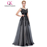 Grace Karin 2017 Soft Tulle Lace Long Black Appliques Evening Dresses Elegant Sequin Sleeveless Formal Evening Dress Party Gowns Grace Karin 2017 Soft Tulle Lace Long Black Appliques Evening Dresses Elegant Sequin Sleeveless Formal Evening Dress Party Gowns