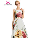 Grace Karin 2017 New Arrival Long Evening Dress Floral Print Sleeveless Pattern Night  Formal Evening Gowns Dresses Elegant
