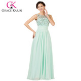 Grace Karin 2017 Mint Green Elegant Long Evening Dresses Floor Length Beading Formal Dress Backless Chiffon Evening Gowns GK7532