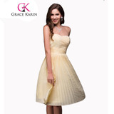 Grace Karin 2017 Cheap Bridesmaid Dress Gown Yellow Knee Length Short Bridesmaid Dresses Chiffon Sweetheat Party Prom Dresses