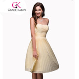 Grace Karin 2017 Cheap Bridesmaid Dress Gown Yellow Knee Length Short Bridesmaid Dresses Chiffon Sweetheat Party Prom Dresses