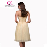 Grace Karin 2017 Cheap Bridesmaid Dress Gown Yellow Knee Length Short Bridesmaid Dresses Chiffon Sweetheat Party Prom Dresses