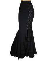 Gothic Style Mermaid Skirts Women Sexy Fishtail Corset Bottoms Vintage Lace-Up Long Frilly Skirt Slim Floor-Length Trumpet Skirt