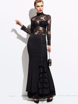 Gothic Style Mermaid Skirts Women Sexy Fishtail Corset Bottoms Vintage Lace-Up Long Frilly Skirt Slim Floor-Length Trumpet Skirt