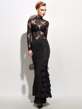 Gothic Style Mermaid Skirts Women Sexy Fishtail Corset Bottoms Vintage Lace-Up Long Frilly Skirt Slim Floor-Length Trumpet Skirt