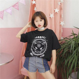 Gothic Moon Phase Witchcraft Cat Printed Female Harajuku T-Shirt Short Sleeve Women Tops Loose Summer T Shirt