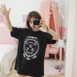 Gothic Moon Phase Witchcraft Cat Printed Female Harajuku T-Shirt Short Sleeve Women Tops Loose Summer T Shirt