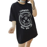 Gothic Moon Phase Witchcraft Cat Printed Female Harajuku T-Shirt Short Sleeve Women Tops Loose Summer T Shirt