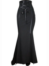 Gothic Long Skirt Women Black Summer Gray Lace-up Slim Trumpet Sheath Casual Vintage Bottom Female Gothic Retro Mermaid Skirts