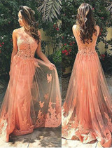 Gorgeous Sleeveless robe de soiree Lace Prom Party Dress vestido de festa 2017 Tulle Orange color long bridesmaid dress