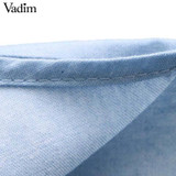Vadim elegant floral embroidery denim loose long shirts long sleeve blouses ladies office wear oversized tops blusas LT2805