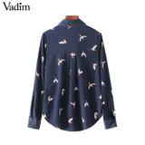Vadim cute bird print shirts sweet dots bow tie neck long sleeve pleated blouses vintage loose ladies casual tops blusas LT2288