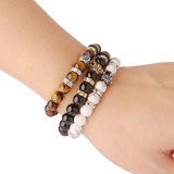 V.YA Animal Charms Bracelets for Men Women Natural Stone Jewelry with Crystal Woman's Man's Lion Bracelet Bangle Beads Bangles