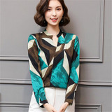 V-Neck Womens Blouses Tops 2017 Autumn Long Sleeve Geometric Print Chiffon Blouse Women Clothing Casual Shirt Blusas Feminina
