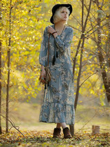 V-neck Long Sleeves Floral Maxi Bohemia Dress