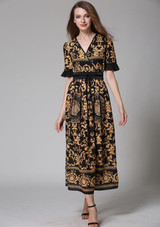 V-neck Bohemia Half Sleeve Maxi Dress