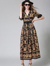 V-neck Bohemia Half Sleeve Maxi Dress