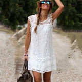 UZZDSS Summer Dress 2018 Women Casual Beach Short Dress Tassel Black White Mini Lace Dress Sexy Party Dresses Vestidos S-XXL UZZDSS Summer Dress 2018 Women Casual Beach Short Dress Tassel Black White Mini Lace Dress Sexy Party Dresses Vestidos S-XXL