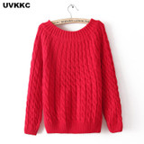 UVKKC Women Sweater Pullovers Fashion Casual Long Sleeve O-neck Twist Knitted Christmas Sweter Casacos Femininos Sweter Damski