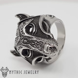Viking Wolf Head Ring With Triquetra