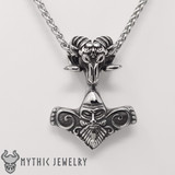 Mjolnir Pendant With Goats Head and Viking Face