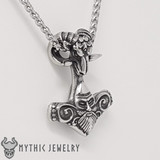 Mjolnir Pendant With Goats Head and Viking Face