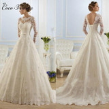 C.V Vestidos De Noiva Ball Gown Wedding Dress 2017 Long Sleeves Wedding Dresses Pearls Tulle Robe Ee Mariage Casamento Gelinlik