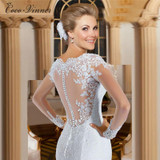 C.V Vestido De Noiva Appliques Mermaid Wedding dress Sexy Long Sleeve See Through Lace Bridal Gown Wedding Dresses Casamento