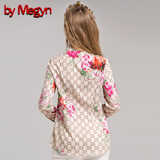 by Megyn women fashion shirts long sleeve shirt 2017 winter female floral print bow necktie blouses plus size 3XL shirt blusas