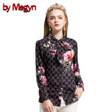 by Megyn women fashion shirts long sleeve shirt 2017 winter female floral print bow necktie blouses plus size 3XL shirt blusas