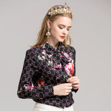 by Megyn women fashion shirts long sleeve shirt 2017 winter female floral print bow necktie blouses plus size 3XL shirt blusas