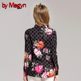 by Megyn women fashion shirts long sleeve shirt 2017 winter female floral print bow necktie blouses plus size 3XL shirt blusas