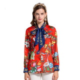by Megyn 2017 fashion designer runway women blouses Bow long sleeve shirt snake print women blouses plus size XXXL female blouse