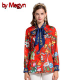 by Megyn 2017 fashion designer runway women blouses Bow long sleeve shirt snake print women blouses plus size XXXL female blouse