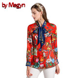 by Megyn 2017 fashion designer runway women blouses Bow long sleeve shirt snake print women blouses plus size XXXL female blouse