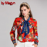by Megyn 2017 fashion designer runway women blouses Bow long sleeve shirt snake print women blouses plus size XXXL female blouse