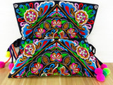 Buy 1 get 1 free Ethnic Vintage Embroidered canvas cover shoulder messenger bags Hmong Handmade Multicolor pompon small bags