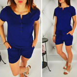 Button Front Up Rompers Womens Jumpsuit Shorts O-Neck Short Sleeve Loose Summer Jumpsuit Casual Women'S Trackisuits