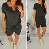 Button Front Up Rompers Womens Jumpsuit Shorts O-Neck Short Sleeve Loose Summer Jumpsuit Casual Women'S Trackisuits