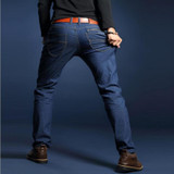 Business casual mens jean lightweight business straight mens jeans strouser autumn long pants good quality elastic denim jeans