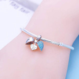 DIY Charm Lnlaid Blue Created Diamond Heart-shaped Charm Beads For Bracelet