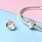 DIY Charm 925 Sterling Silver Epoxy Rainbow Unicorn Beads Bracelet