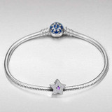 DIY 925 Sterling Silver Inlaid Created Diamond Star Charm Beads For Bracelet