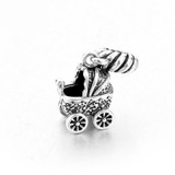 Sterling Silver Vintage Baby Carriage Pendant Necklace