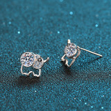 Round Cut Moissanite Diamond Elephant Stud Earrings