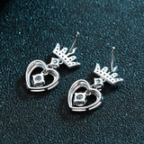 Round Cut Moissanite Diamond Crown Heart Earrings
