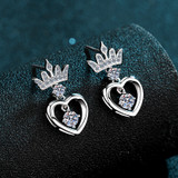 Round Cut Moissanite Diamond Crown Heart Earrings